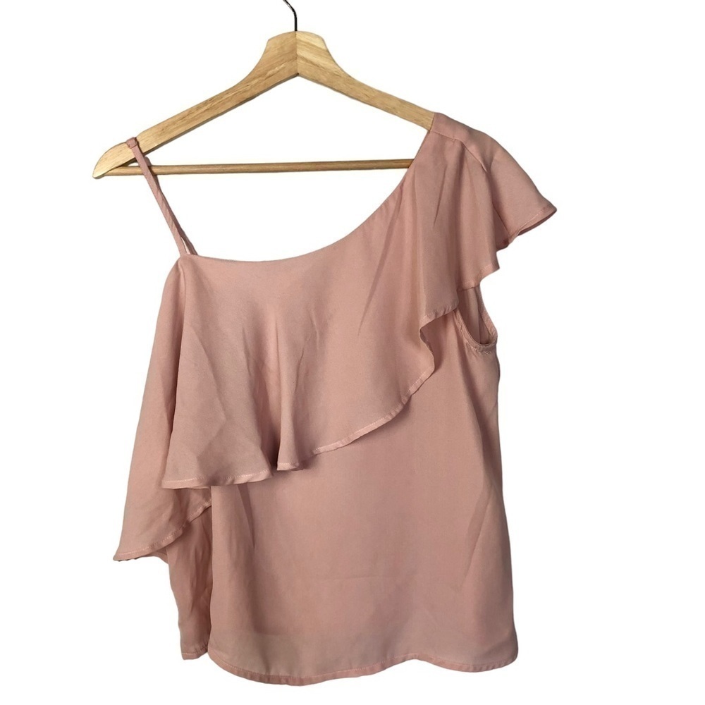 Boutique Light Pink Ruffle One Shoulder Short Sleeve Blouse M